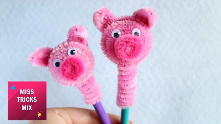 Cute Pipe Cleaner Pig Pencil Topper Step By Step DIY. Pipe Cleaner Crafts.