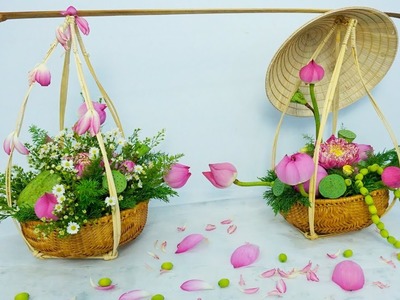 Decor Lotus flower arrangement with a yoke of Bamboo |DIY Flower