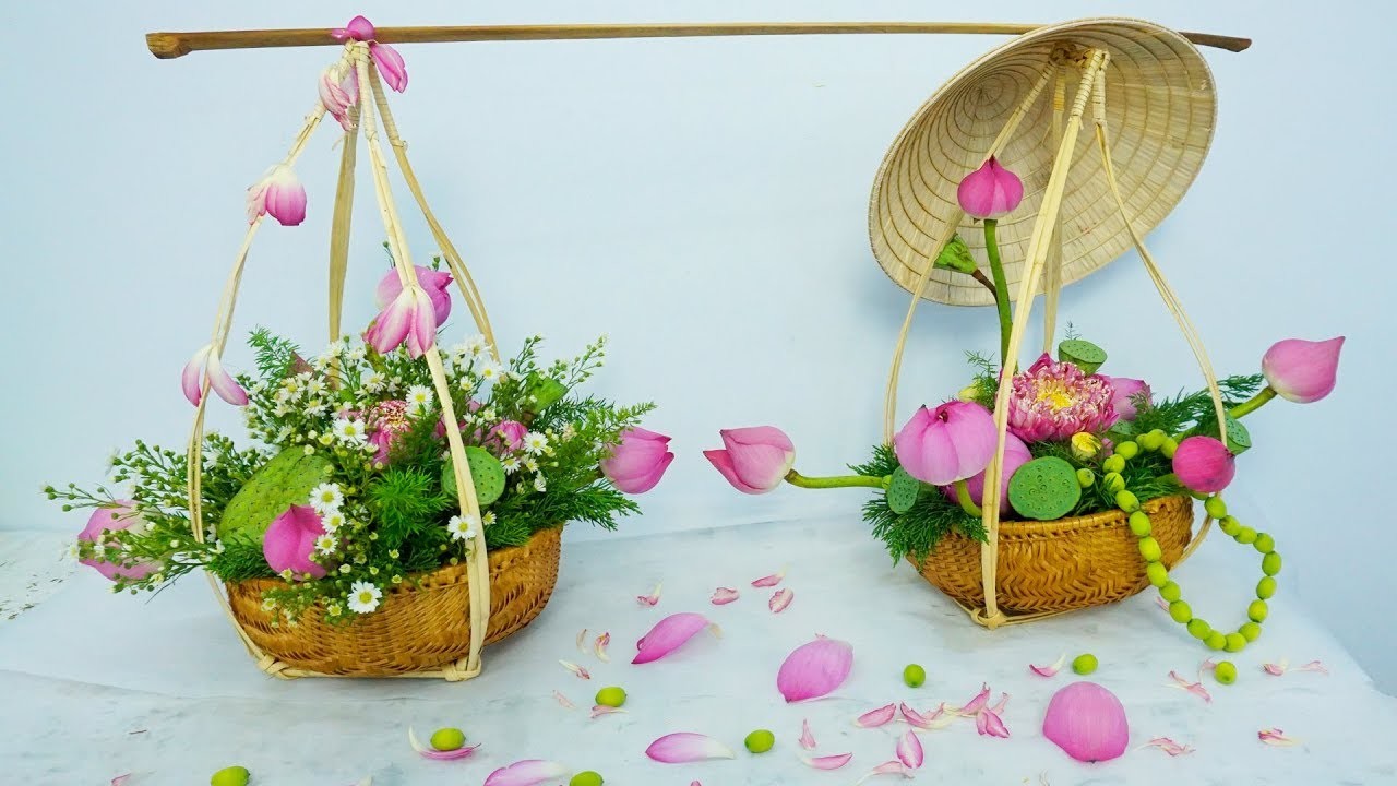 Decor Lotus flower arrangement with a yoke of Bamboo DIY Flower