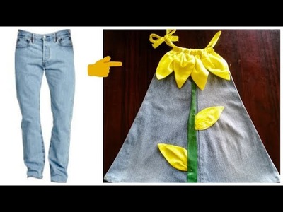 DIY: Convert.Reuse old Men's Jeans into girls DUNGAREE DRESS