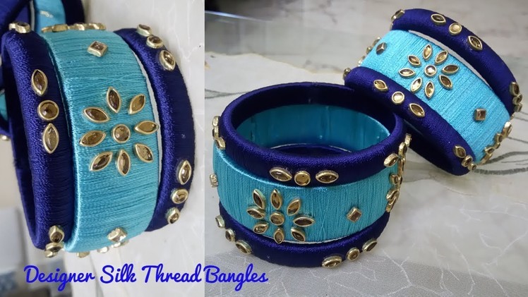 DIY Designer Silk Thread Kundan Bangles || Phiroji-Navy Blue Silk Kangan || Its makeover tym