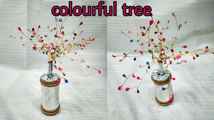 DIY || How to make Colourful Golden Tree using Golden Strings and Nail Polish