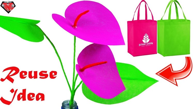 How To Make Anthurium Branch With Waste Fabric Bag || DIY Reusable Carry Bag Anthurium Flower