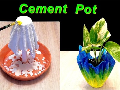 How to make Flowerpot with Cement using old Clothes or Towels. DIY
