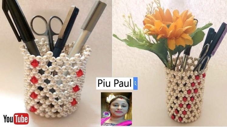 How To Make Pen Stand || Pen.Pencil Holder ||Beaded Pen Stand || Diy Pen Stand Craft Ideas