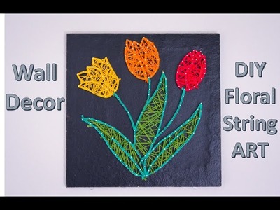 How to make  String ART on Wooden Board | Tutorial | Floral String Art | Wall Decor | Nail Art