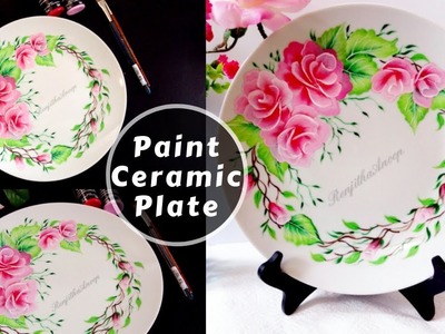 How to paint Rose on Ceramic Plate. Multi surface Acrylic Painting. DIY.
