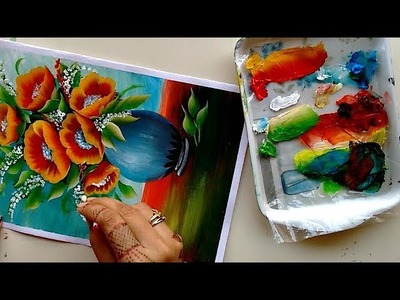 One Stroke Flower Vase Painting | Acrylic Painting Tutorial