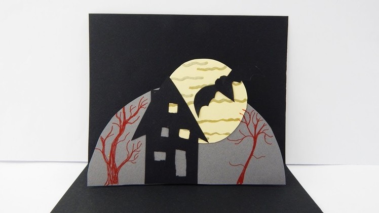 Pop up Halloween card with bats house moon DIY Scrapbooking Halloween Karte