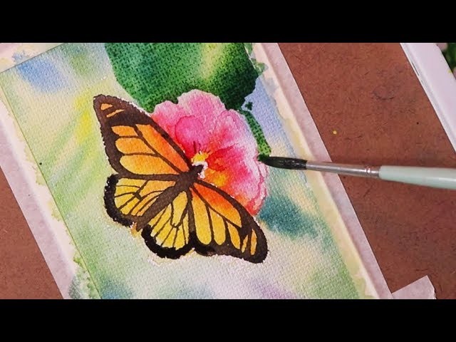 Simple watercolor painting tutorial of flower and butterfly for beginners