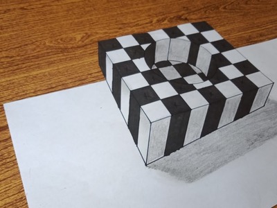 3D trick art on paper - chess hole by simple drawing tutorial