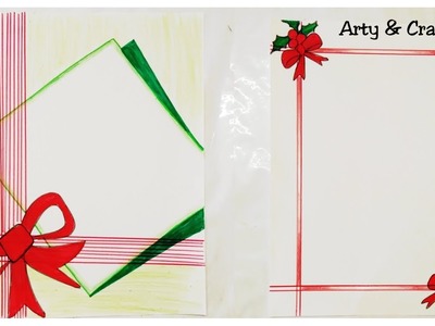 Christmas | Border Design on Paper | Practical Khata Design | File Decoration Idea by Arty & Crafty