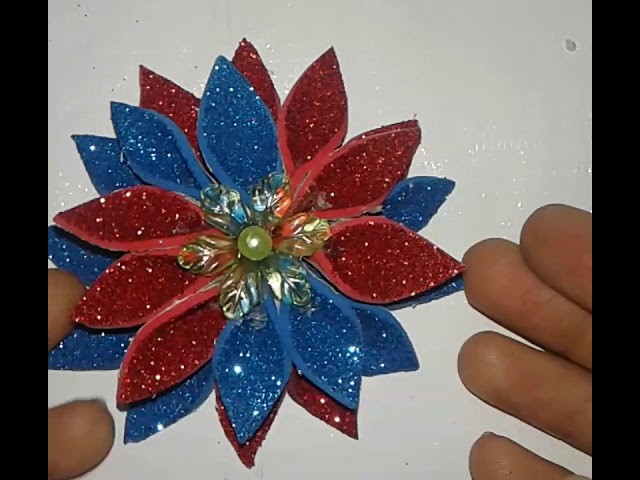 DIY Easy glitter foam sheet flower.  how to make very beautiful glitter sheet flower