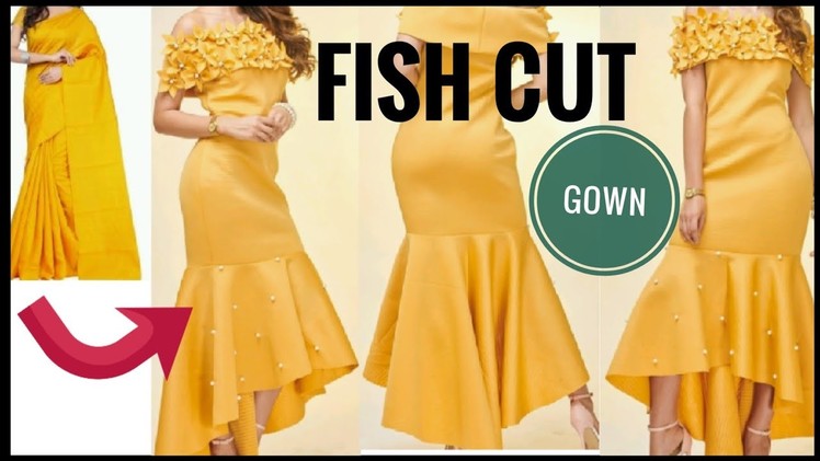 DIY Old Saree Into Off Shoulder Fish Cut High-low Bottom Ruffle Gown|Reuse Of Old Saree(Hindi)