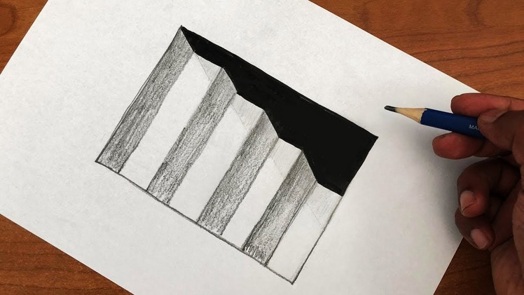 Draw 3D Hole & Stairs - Anamorphic Illusion - 3D Trick Art on paper