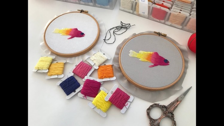 Fish hand embroidery. Color blending. Part 1. Short and long stitch