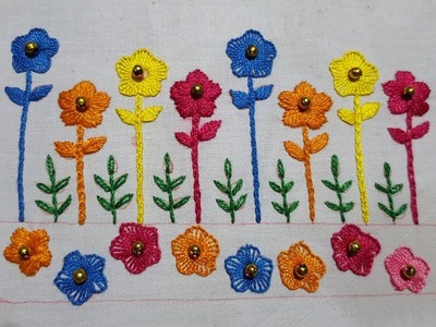 Hand Embroidery Baby Frocks Border Design Multi Flowers Stitch #2