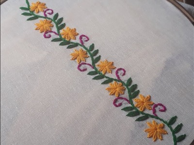 Hand embroidery flower border design | Border design tutorial