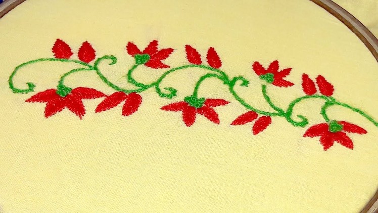 Hand Embroidery | Flower Border Design video tutorial.