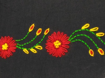 Hand embroidery flower design, Embroidery border neck design,