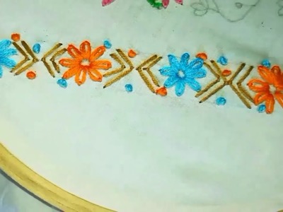 Hand Embroidery For Beginners | Border Design | Lazy Daisy | Fly Stitch | French Knot