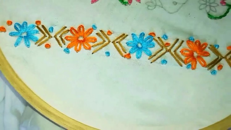 Hand Embroidery For Beginners | Border Design | Lazy Daisy | Fly Stitch | French Knot