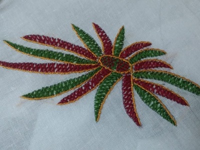 Hand embroidery: herringbone stitch flower design