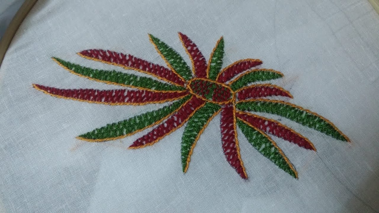Hand embroidery herringbone stitch flower design Hand embroidery herringbone stitch flower design