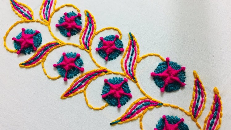 Hand Embroidery  l border design l spider web stitch.