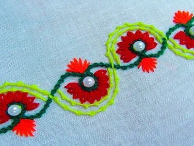 Hand Embroidery; Moti tanka. satin stitch ;Border line design