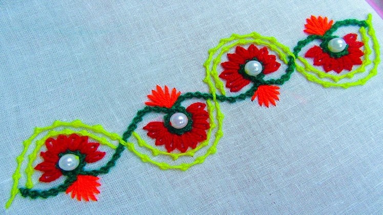Hand Embroidery; Moti tanka. satin stitch ;Border line design
