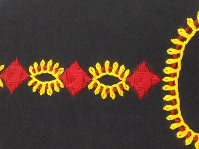 Hand Embroidery neckline design,Neck line design with Basque chain stitch