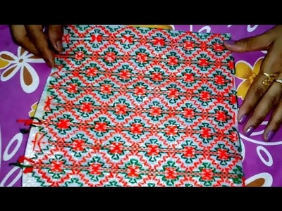 Hand embroidery on plastic Sack. Assan. Table mat stitch. Door mat stitch. Supriya Talukder