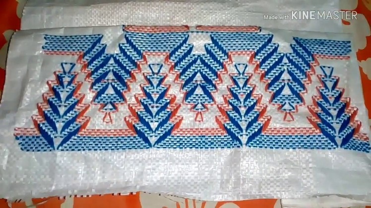 Hand embroidery on plastic Sack. Door mat stitch. Table mat stitch. Assan.