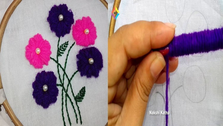 Hand embroidery tricks flower design.