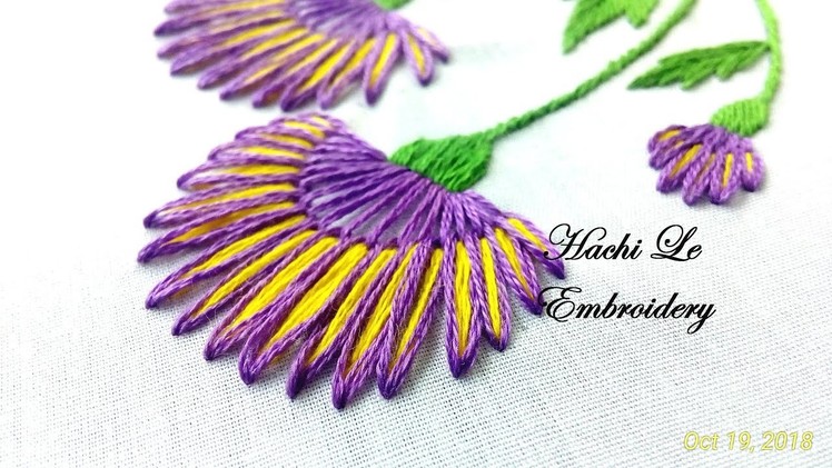 Hand Embroidery Tutorial for Beginners | Long-tailed Lazy Daisy Stitch | Cách thêu hoa cúc 2 màu
