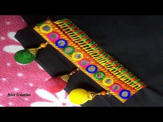 How to Attach Mirror Lace using Hand Stitch| Hand Embroidery Stitches(Gujarati)