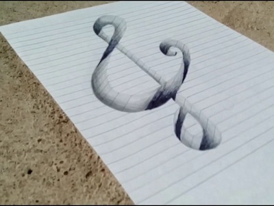How to draw 3D musical. 3D music note. 3D on line paper. 3D drawing. step by step drawing
