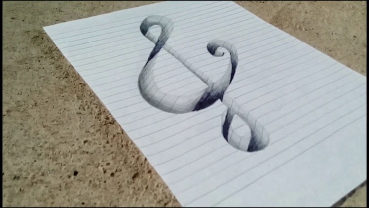 How to draw 3D musical. 3D music note. 3D on line paper. 3D drawing. step by step drawing