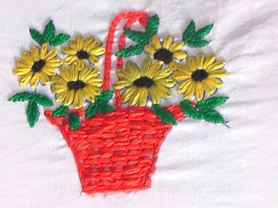 Latest Hand Embroidery Sunflowers Basket Stitching Tutorials | Hand Embroidery Bouquet Flowers