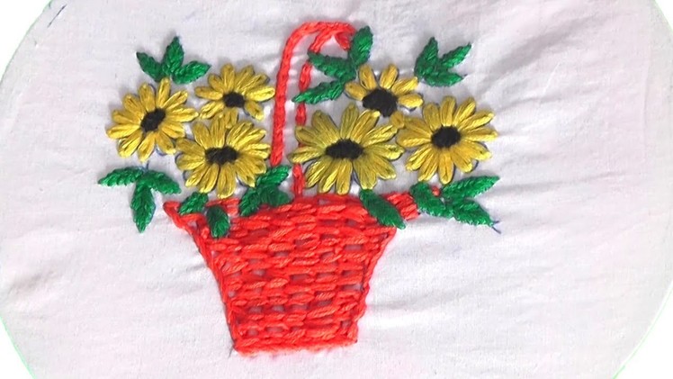 Latest Hand Embroidery Sunflowers Basket Stitching Tutorials | Hand Embroidery Bouquet Flowers