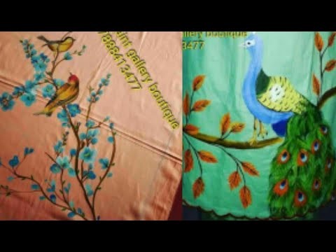 Top 10 hand painted birds designs for kurti.fabric paint birds