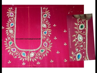 Aari. Maggam Work Designer Blouse. Hand Embroidery- Very Simple & Easy- Bridal. Party Wear