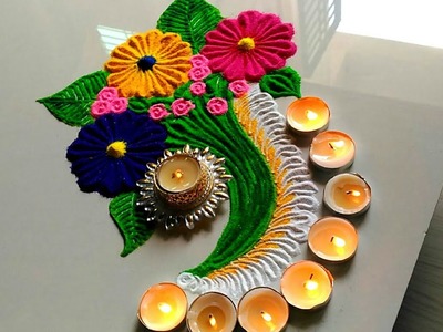 Easy & attractive quick flowers rangoli for Diwali
