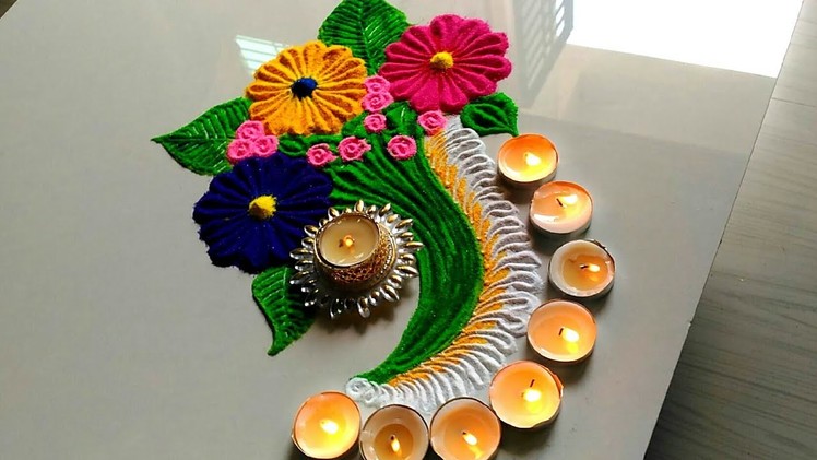 Easy & attractive quick flowers rangoli for Diwali