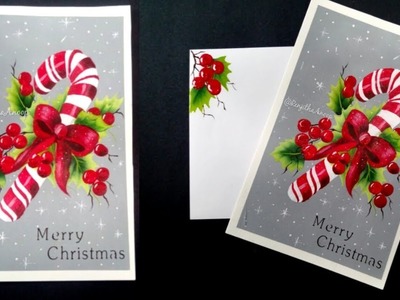 Easy & Colorful Acrylic Painting.Christmas Greetings. Christmas Candy Canes. Christmas Day #3