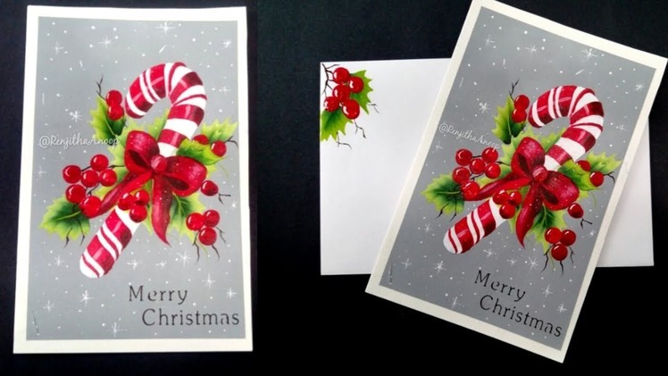 Easy & Colorful Acrylic Painting.Christmas Greetings. Christmas Candy Canes. Christmas Day #3