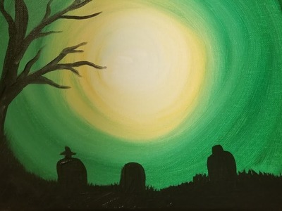 Easy Halloween Graveyard Acrylic Painting