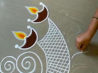 Easy Peacock Kolam Design For Diwali