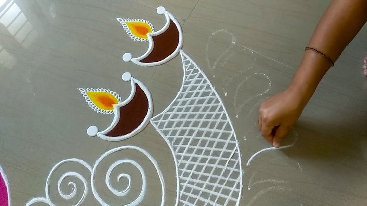 Easy Peacock Kolam Design For Diwali